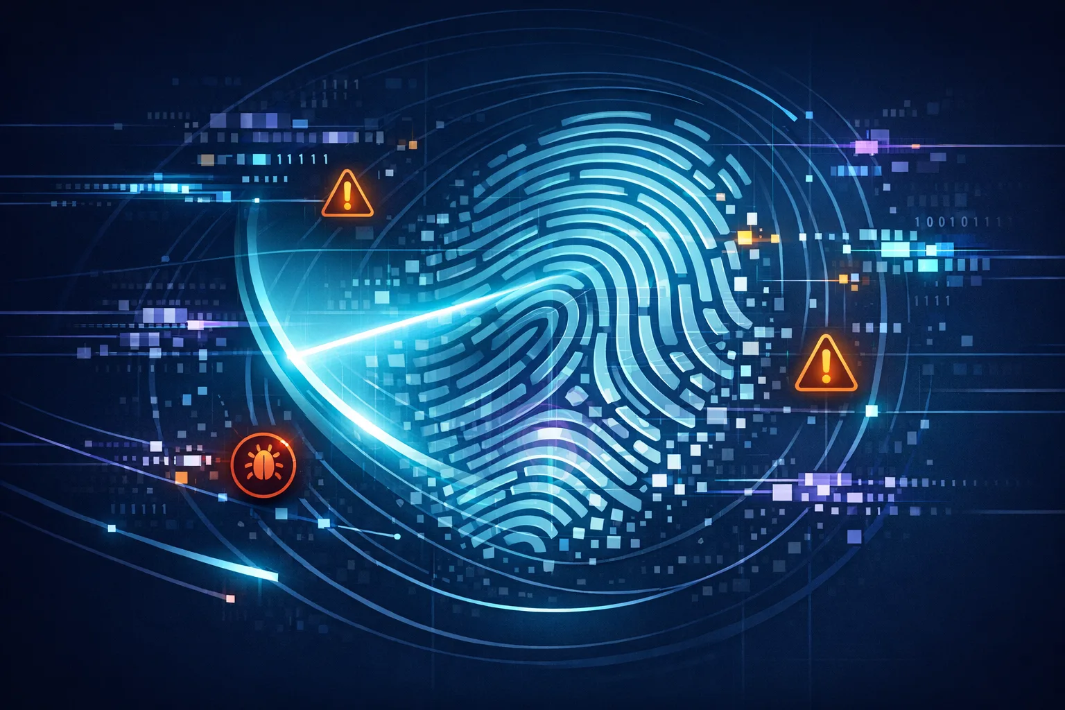 Forensic cybersecurity scan with contour field, packet traces, and alert markers